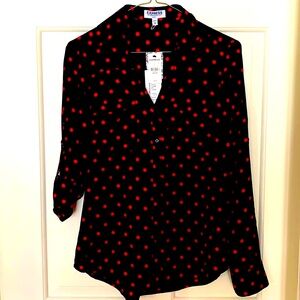 Express Slim Fit "The Portofino Shirt"  Black Red Dots Size XS NWT
